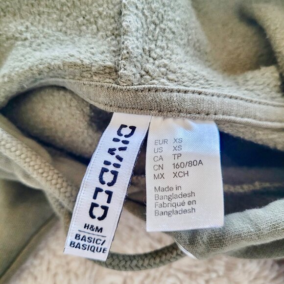 H&M Divided Cropped Pullover Hoodie in Olive Green Sz XS (Oversized) - Picture 4 of 7